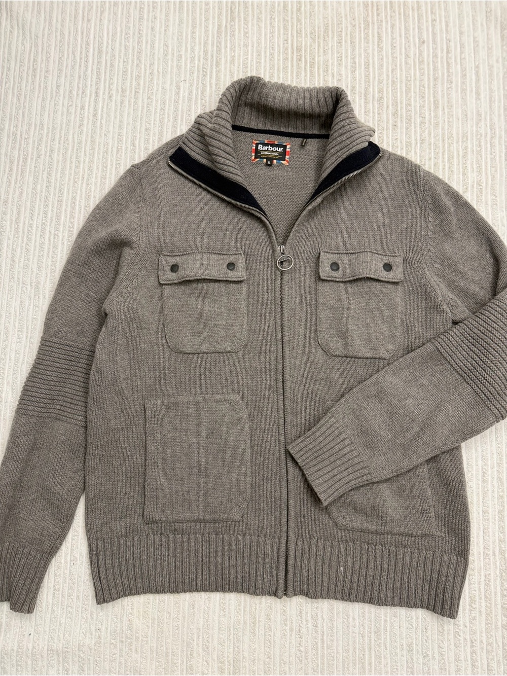 Barbour Men's Gray Full-Zip Wool Blend Sweater Jacket